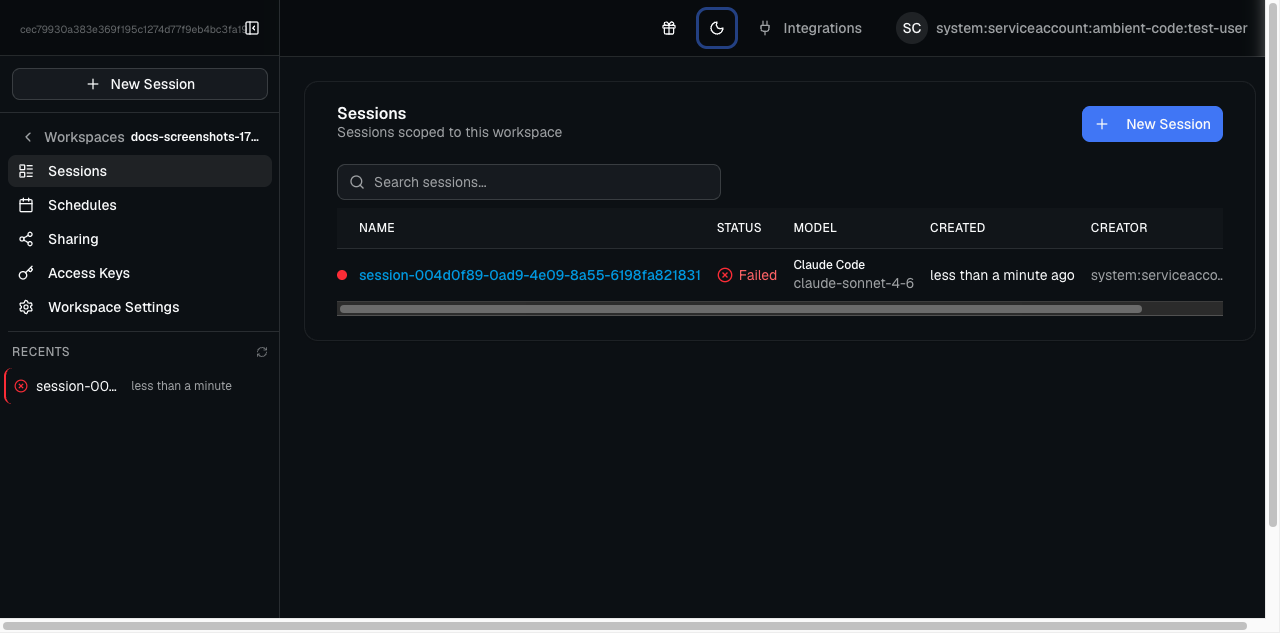 Sessions list